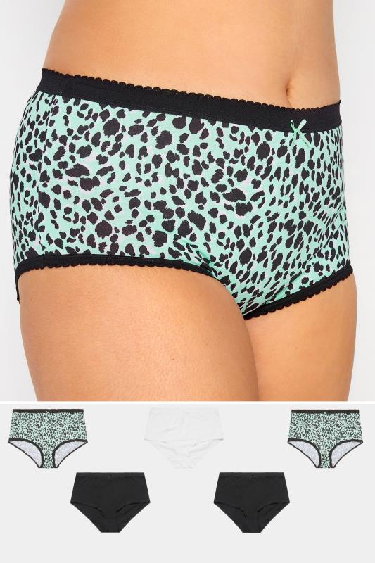 Plus Size 5 PACK Black & Blue Animal Print Full Briefs | Yours Clothing  1