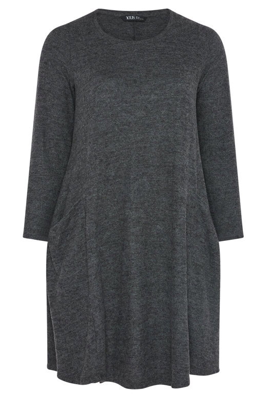 knit swing dress with pockets YOURS Plus Size Grey Soft Touch Pocket Women's clothing