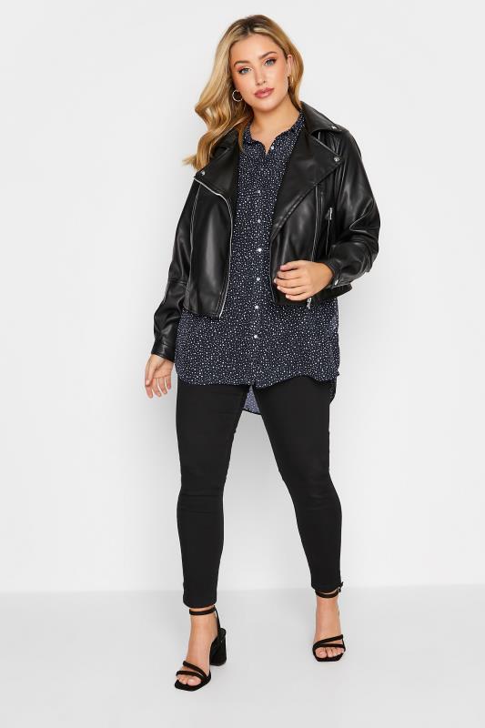 YOURS Plus Size Navy Blue Polka Dot Button Through Shirt | Yours Clothing 2
