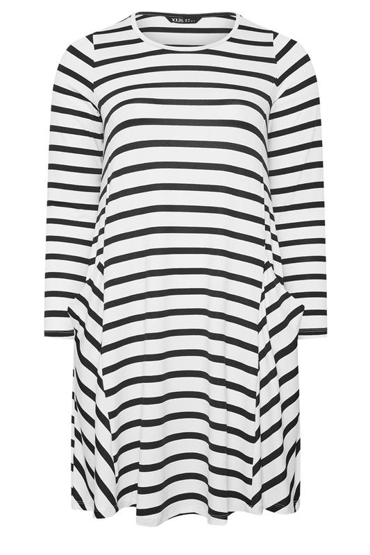 YOURS Plus Size Black & White Stripe Drape Pocket Dress | Yours Clothing 5