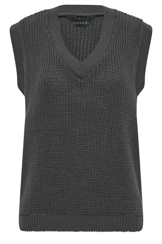 Petite Charcoal Grey Chunky V-Neck Knitted Vest Top | PixieGirl 6