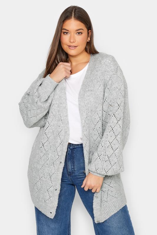  Grande Taille LTS Tall Grey Pointelle Cardigan