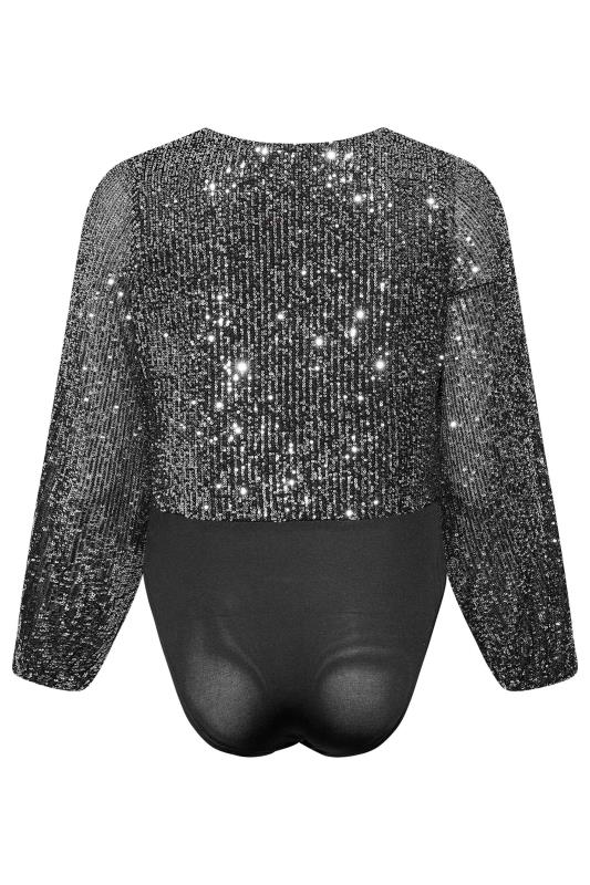 YOURS LONDON Plus Size Silver Sequin Embellished Wrap Bodysuit | Yours Clothing 7
