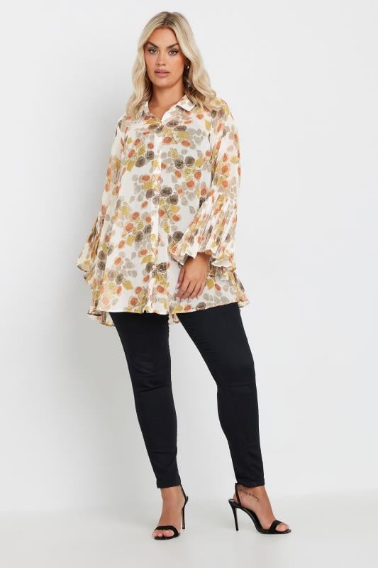 YOURS Plus Size White Abstract Print Flared Sleeve Shirt | Yours Clothing 2