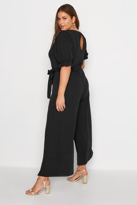 YOURS LONDON Plus Size Black Sweetheart Puff Sleeve Jumpsuit | Yours Clothing 3