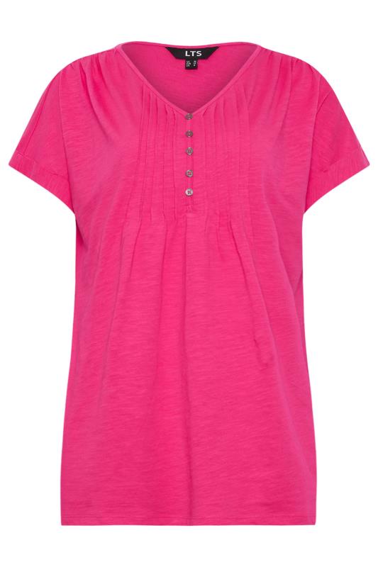 LTS Tall Women's Bright Pink Cotton Henley T-Shirt | Long Tall Sally 5