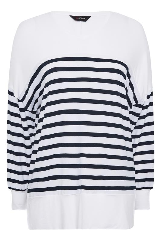 YOURS Plus Size Curve White & Navy Blue Stripe Long Sleeve Top | Yours Clothing  5