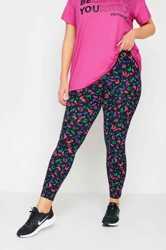YOURS ACTIVE Plus Size Black Abstract Print Leggings | Yours Clothing 1