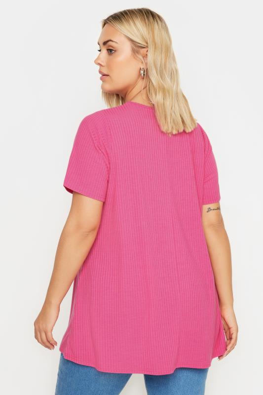 YOURS Plus Size Pink Ribbed T-Shirt | Yours Clothing 3