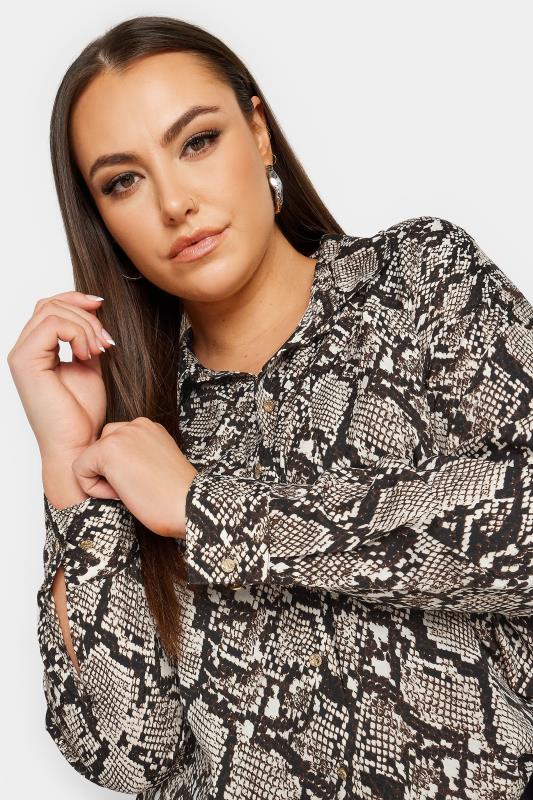 YOURS Plus Size Stone Brown Snake Print Shirt | Yours Clothing 4
