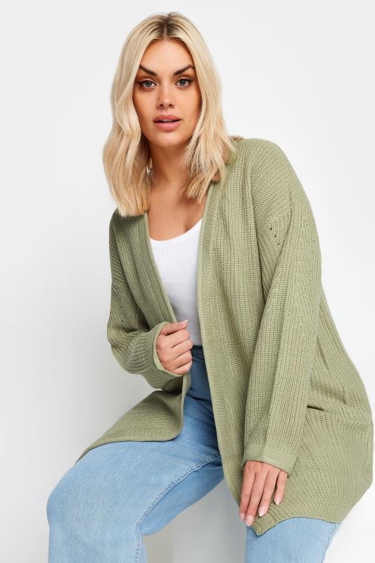 Plus Size  YOURS Curve Sage Green Essential Knitted Cardigan