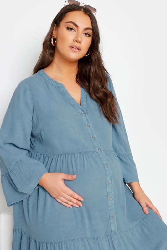 BUMP IT UP MATERNITY Plus Size Blue Tiered Midi Dress | Yours Clothing 6