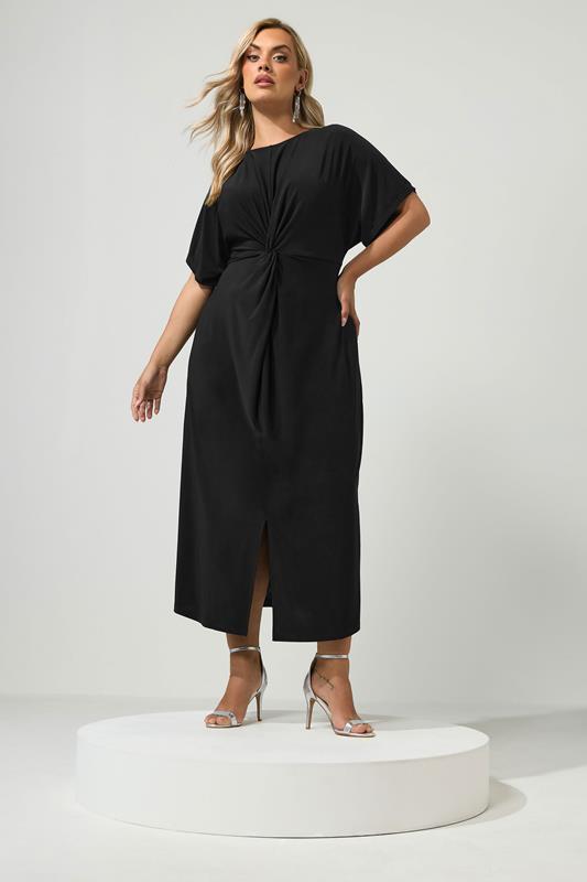black formal plus size dresses Final Sale Gown with Layered Sleeves in Glitter Fabric size sweetheart evening gowns with beads and plus YOURS LONDON Curve Black Knot