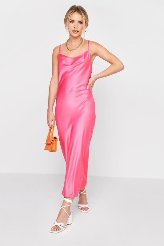 Petite Hot Pink Satin Slip Dress | PixieGirl 2