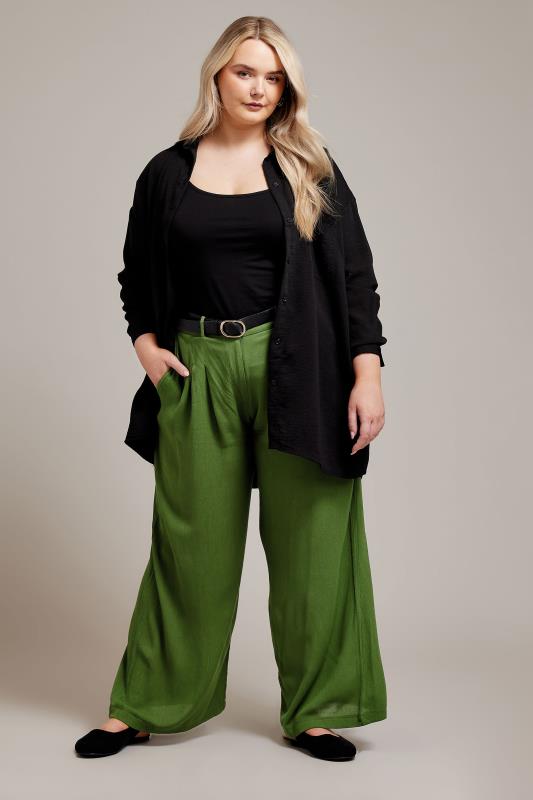  Tallas Grandes YOURS LONDON Curve Green Pleat Front Wide Leg Trousers