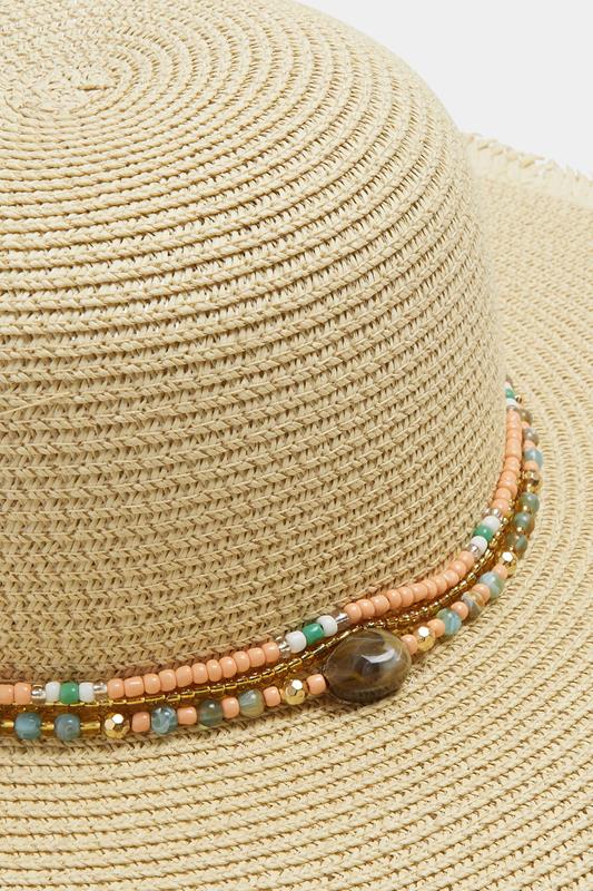 Natural Brown Bead Detail Straw Hat | Yours Clothing 2