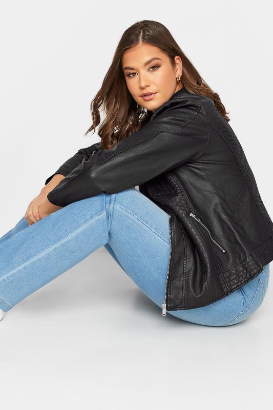YOURS Plus Size Curve Black Faux Leather Zip Jacket | Yours Clothing  5