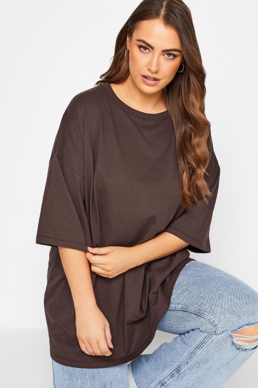Plus Size Chocolate Brown Oversized Boxy T-Shirt | Yours Clothing 4