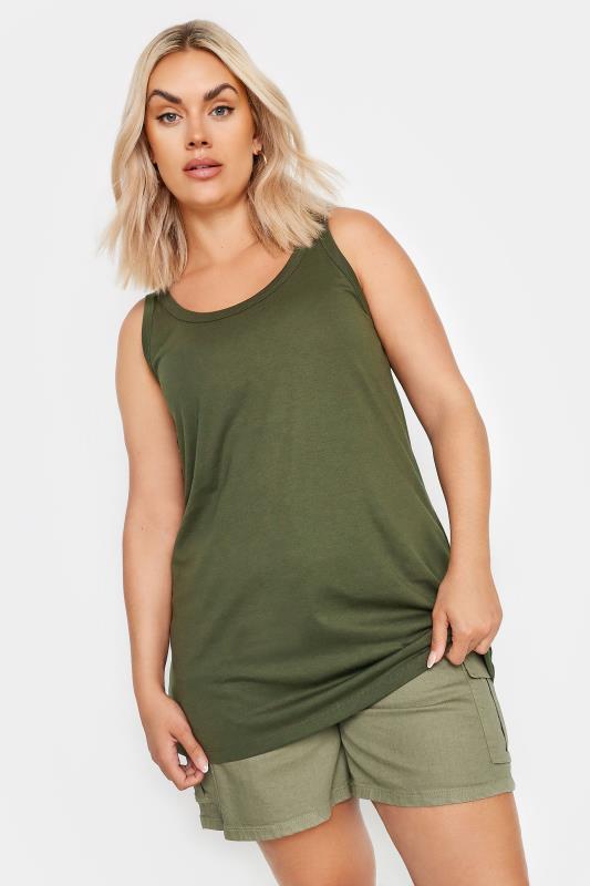 YOURS Plus Size Olive Green Vest Top | Yours Clothing 1