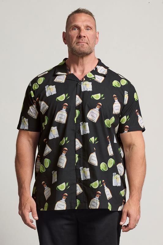 BadRhino Big & Tall Black Tequila Print Revere Shirt