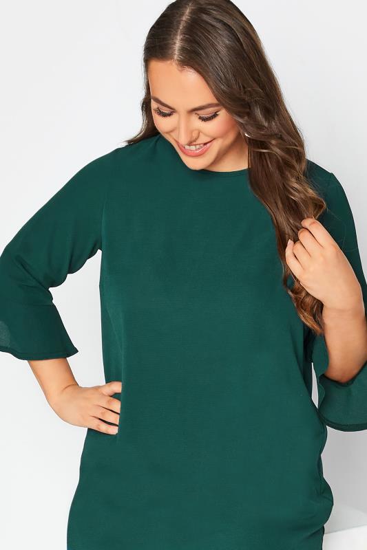 YOURS LONDON Plus Size Green Flute Sleeve Tunic Top | Yours Clothing 4