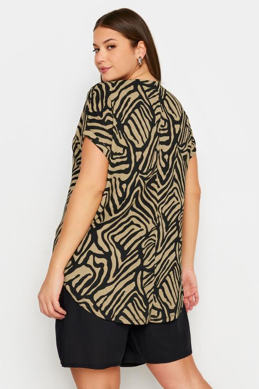 YOURS Plus Size Brown Abstract Print Textured Notch Neck Top | Yours Clothing 3