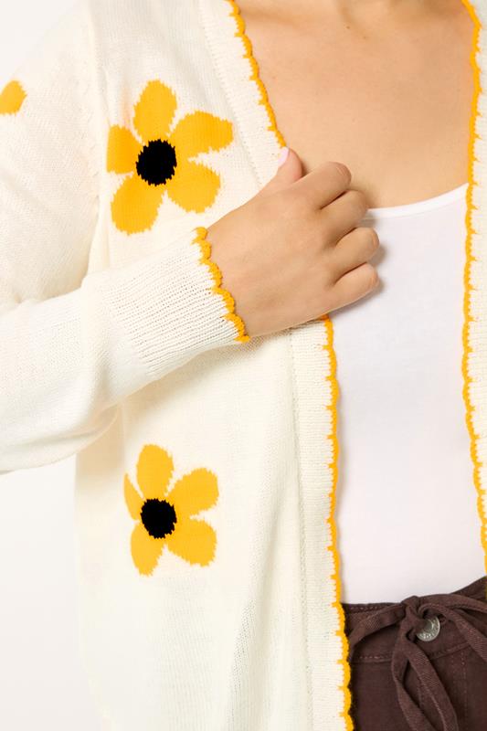 YOURS Curve Ivory White Sunflower Knitted Cardigan | Yours Clothing 5