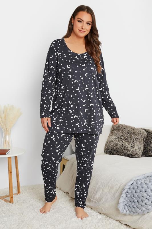 Plus Size Grey Moon & Star Pyjama Set | Yours Clothing 2