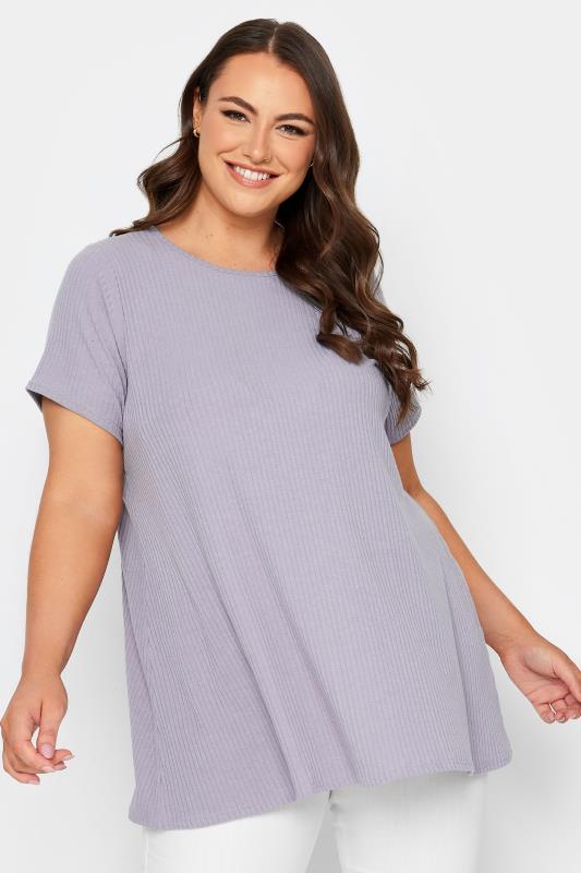 YOURS Curve Plus Size Grey Ribbed Swing T-Shirt | Yours Clothing  1