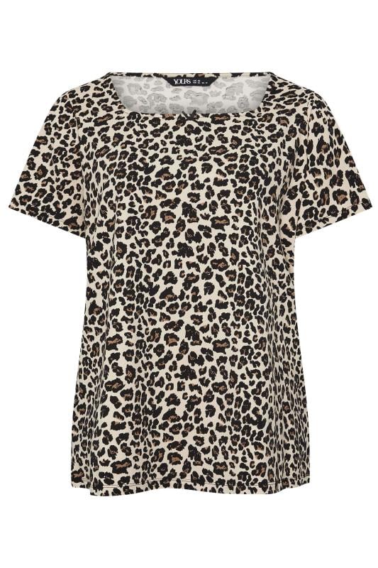 YOURS Plus Size Natural Brown Leopard Print Bow Top | Yours Clothing 5