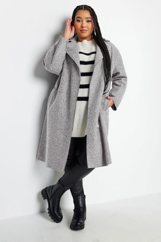 YOURS Curve Grey Boucle Biker Coat | Yours Clothing 2