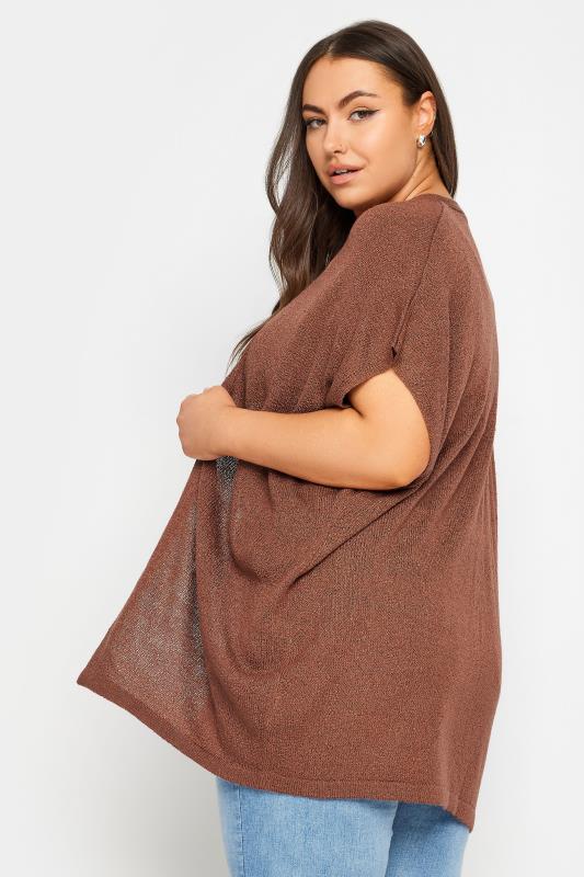 YOURS Plus Size Brown Short Sleeve Knitted Cardigan | Yours Clothing 3