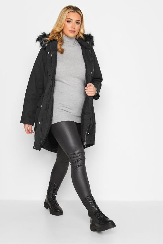 Plus Size Black Faux Fur Lined Hooded Parka | Yours Clothing 2