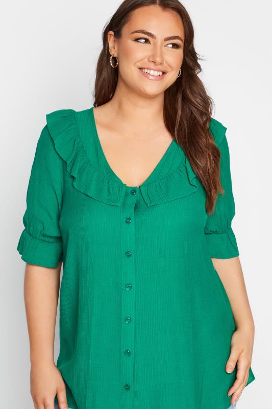 LIMITED COLLECTION Curve Emerald Green Frill Blouse_D.jpg