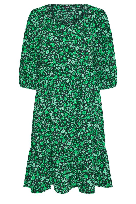 Plus Size Black & Green Floral Smock Midi Dress | Yours Clothing  7