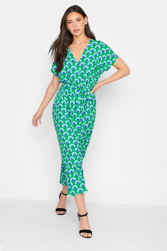 LTS Tall Green Geometric Print Wrap Dress 1