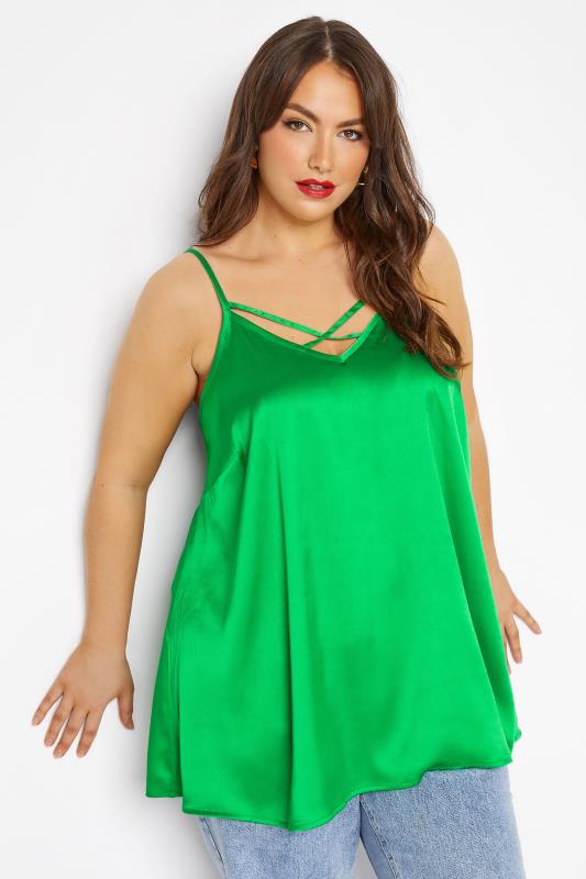 LIMITED COLLECTION Curve Bright Green Satin Cami Top 1