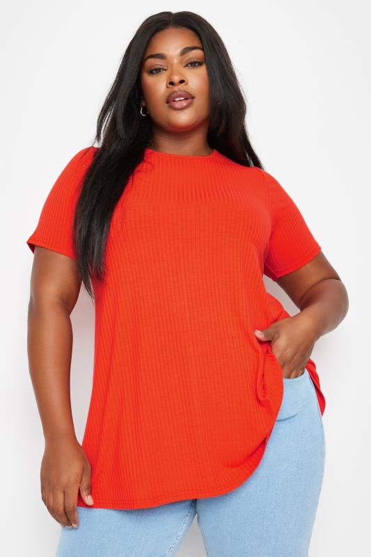 YOURS Plus Size Orange Ribbed Swing T-Shirt | Yours Clothing 1