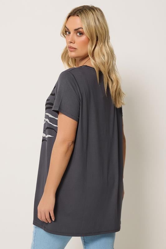 YOURS Plus Size Grey Tiger Print T-shirt | Yours Clothing 2