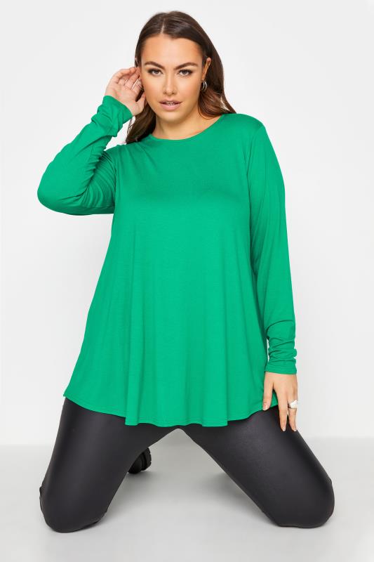 LIMITED COLLECTION Curve Green Long Sleeve Swing Top_A.jpg