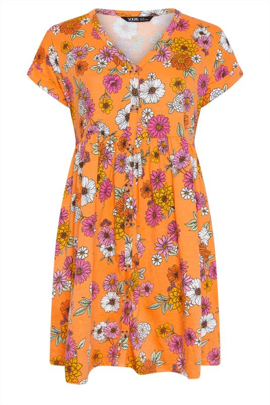 YOURS Plus Size Orange Floral Print Button Front Smock Dress | Yours Clothing 5