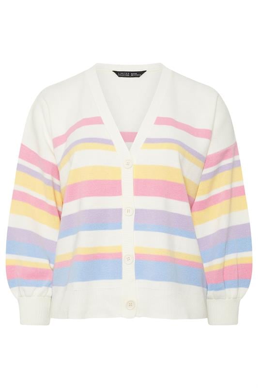 LIMITED COLLECTION Plus Size White Pastel Stripe Knitted Cardigan | Yours Clothing 5