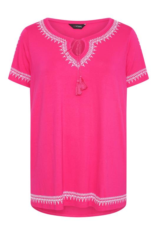 Plus Size Pink Aztec Embroidered Cold Shoulder Top | Yours Clothing 6