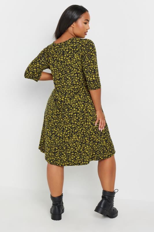 YOURS Plus Size Black & Yellow Floral Print Pocket Dress | Yours Clothing 3