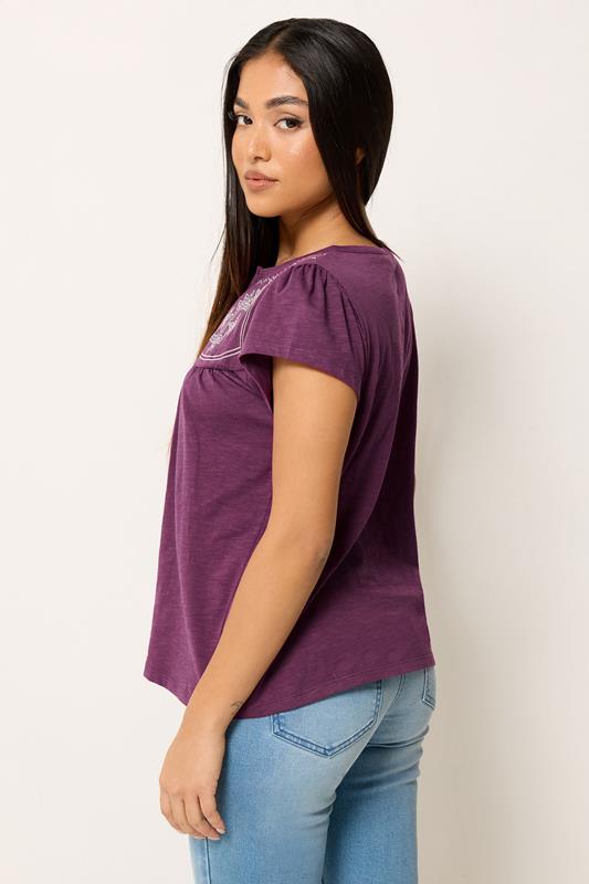 M&Co Petite Berry Purple Embroidered Cotton Notch Neck Top | M&Co  2