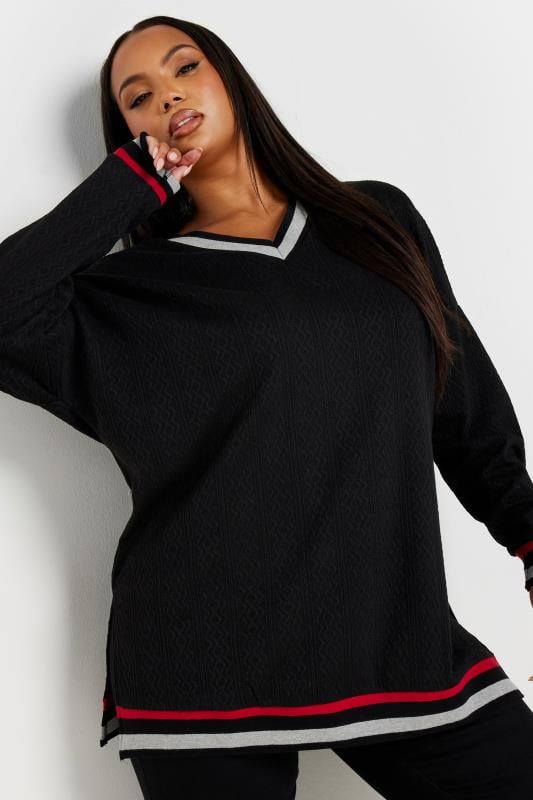 YOURS Plus Size Black V-Neck Knit Sweatshirt | Yours Clothing  5