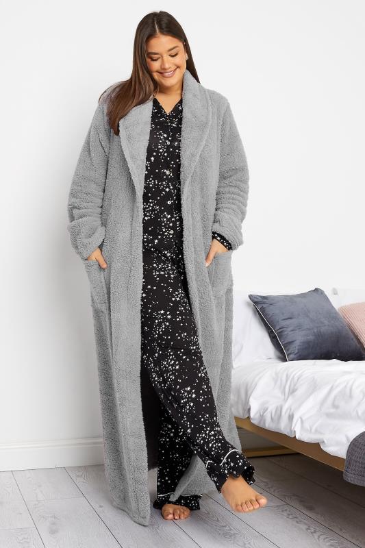 LTS Tall Women's Grey Borg Fleece Maxi Dressing Gown | Long Tall Sally 2