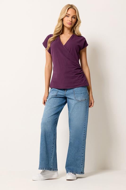 M&Co Berry Purple Grown-On Sleeve Wrap Top | M&Co 1
