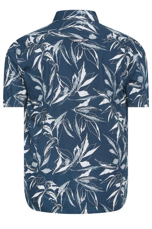 D555 Big & Tall Navy Blue & White Hawaiian Print Short Sleeve Shirt | BadRhino 4