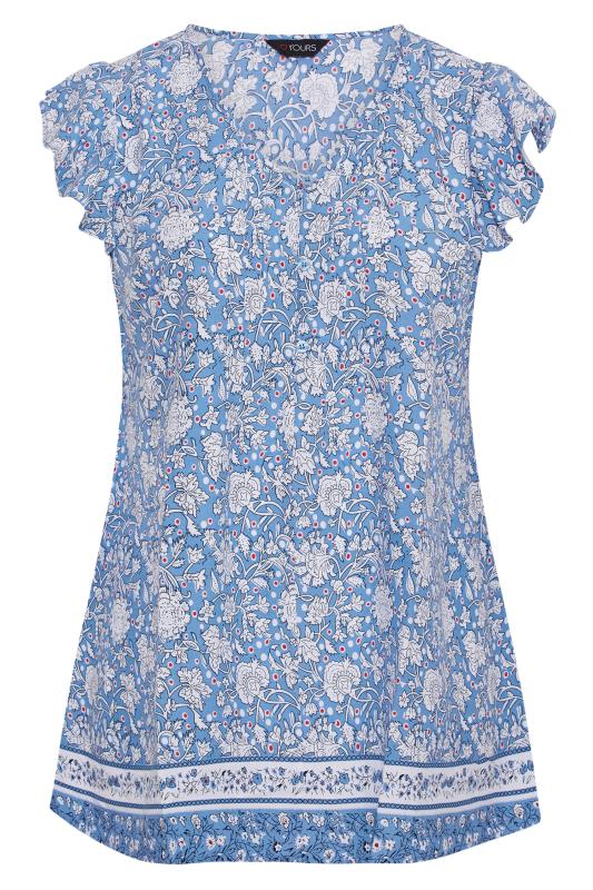 Plus Size Blue Floral Print Frill Sleeve Blouse | Yours Clothing 6